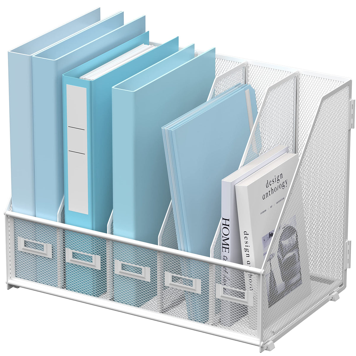 SUPEASY Desk Organizers Metal Desk Magazine File Holder with 5 Vertical Compartments Rack File