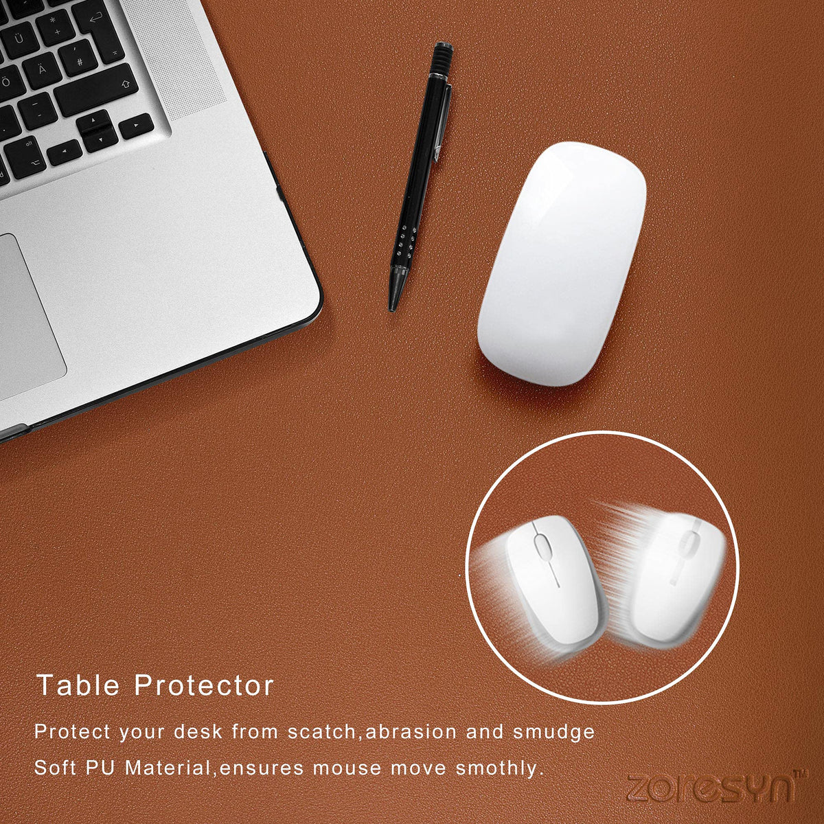 ZORESYN XL Faux Leather Desk Pad Protector, 47.2" x 15.8", Light Brown