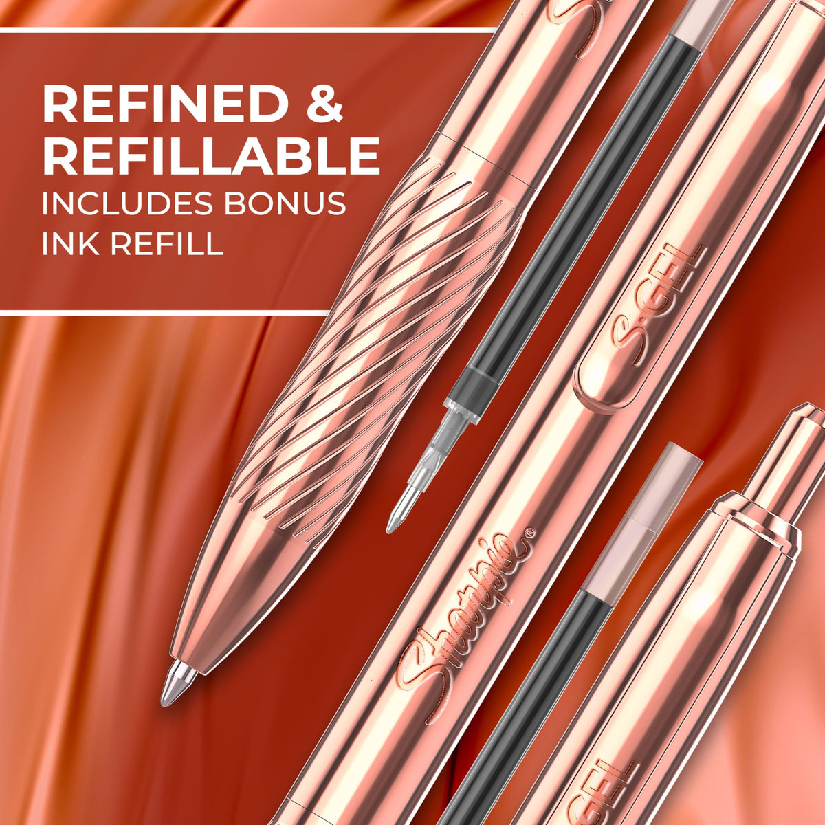 Sharpie S-Gel Pens, Copper Metal Body, Medium Point (0.7mm), Black Gel Ink, Includes 2 Pens and 2