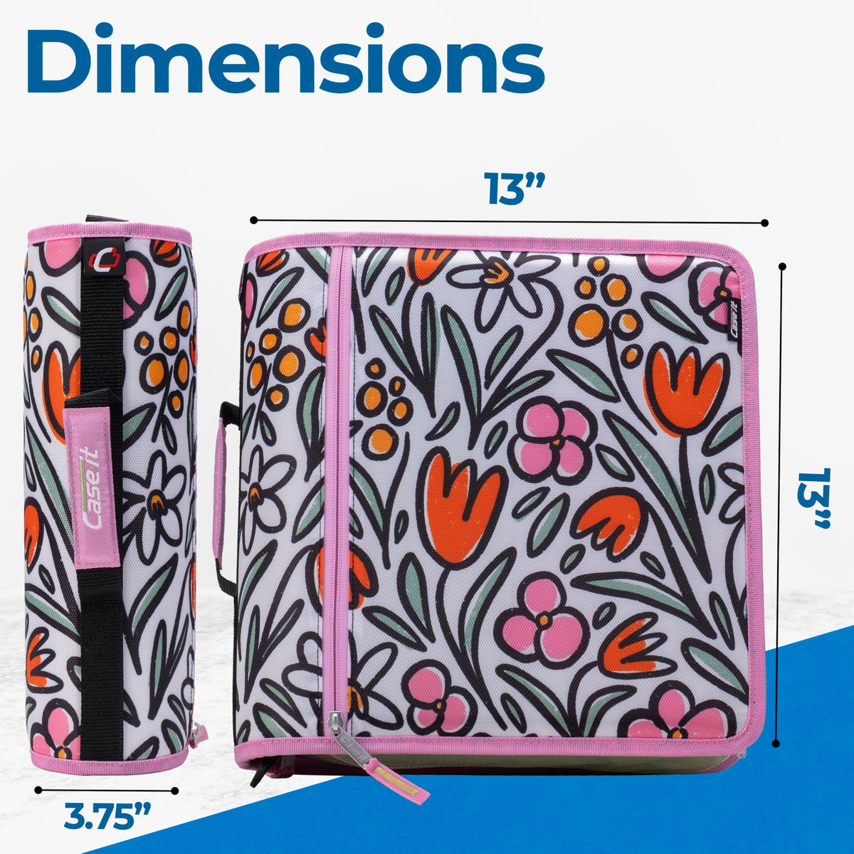 Case-it School Zipper Binder | 3" O-Rings | 600-Sheet | D-146 Fun Flowers