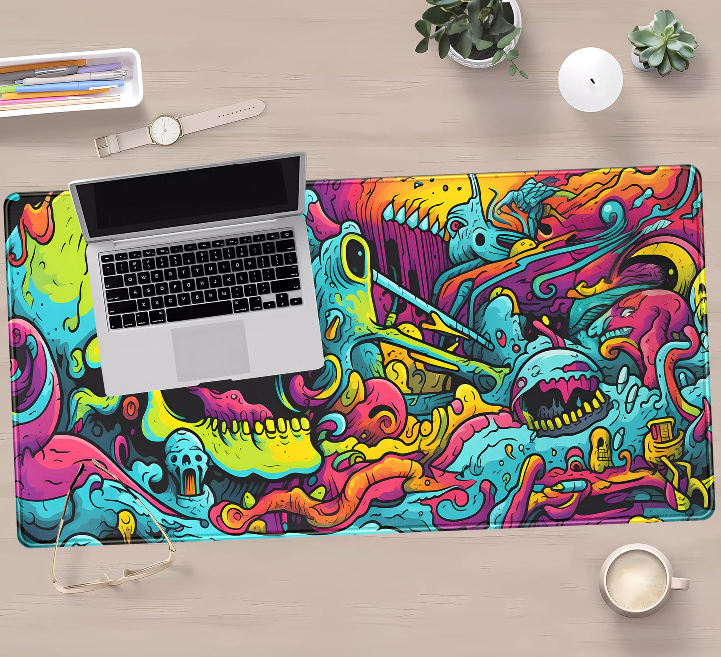 Gaming Desk Mat Skull Desk Pad Extended Mouse Pad XXL, Cool Mouse and Keyboard Mat Big Desktop Mats