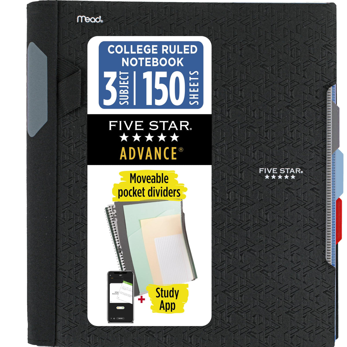 Five Star Advance Spiral Notebook + Study App, 3 Subject, College Ruled Paper, 8-1/2" x 11", 150