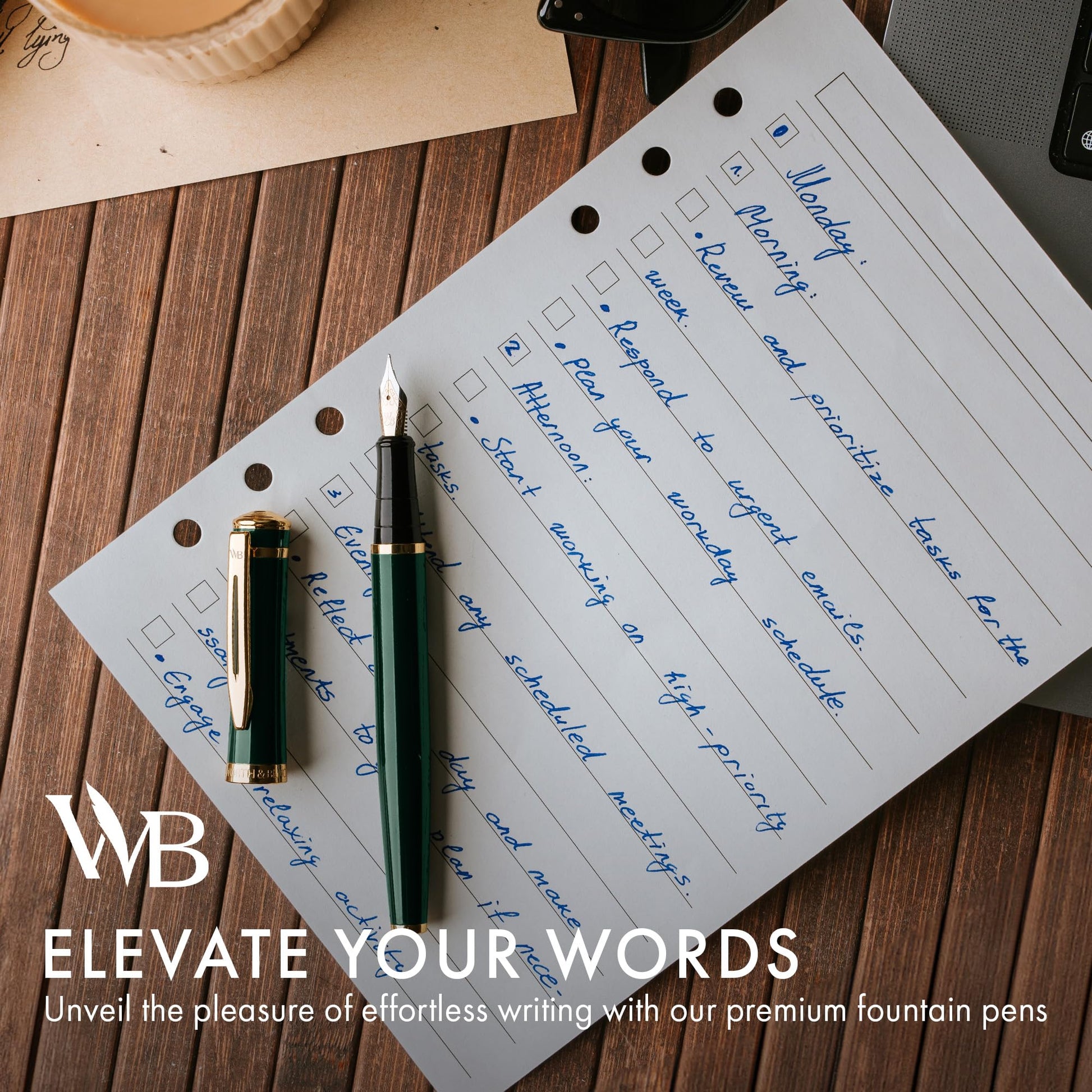 Wordsworth & Black Luxury Fountain Pen Set for Writing, Medium Nib, Green