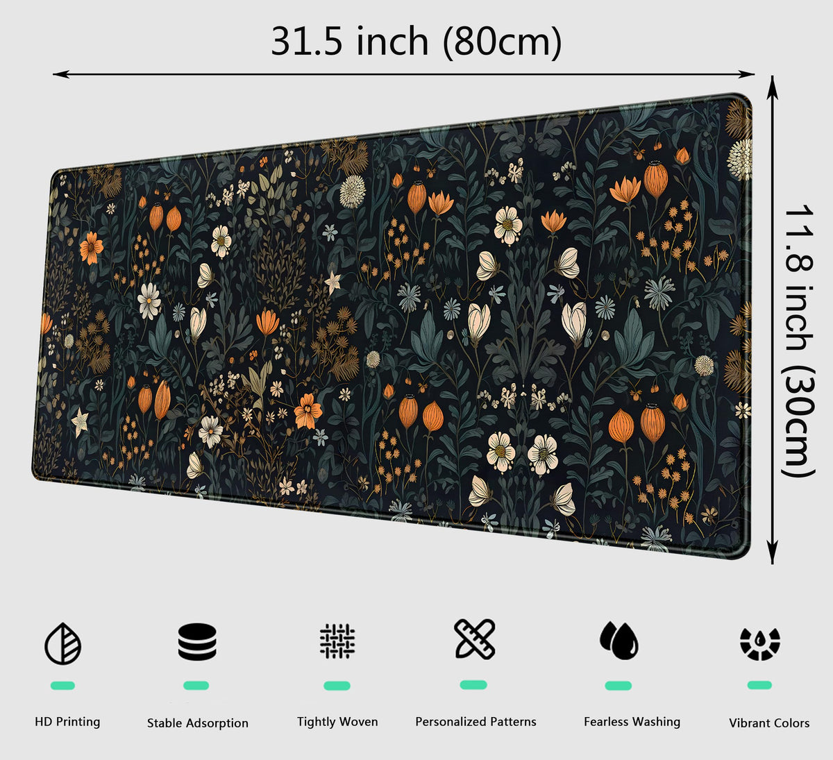 Retro Dark Floral Desk Mat Cute Plant Flowers Mouse Pad XL Large Desk Pad Aesthetic Sage Desk Matt