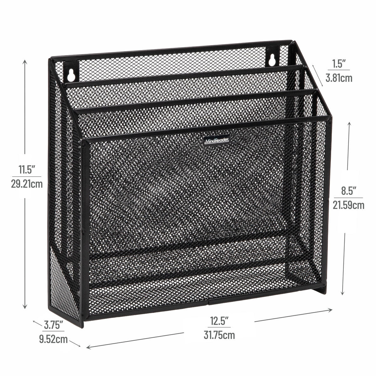 Mind Reader Vertical File Storage, Desktop Organizer, Wall Mount, Office, Metal Mesh, Black