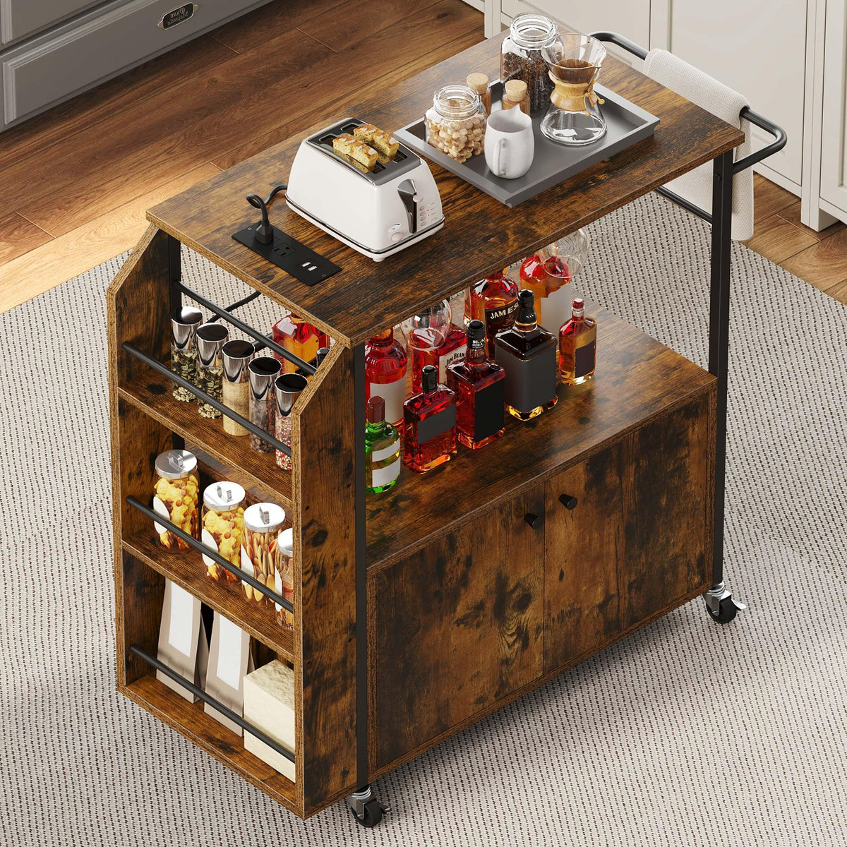 YITAHOME Kitchen Island Cart with Power Outlet, 36 Inch Mobile Kitchen Cart with Open Shelves