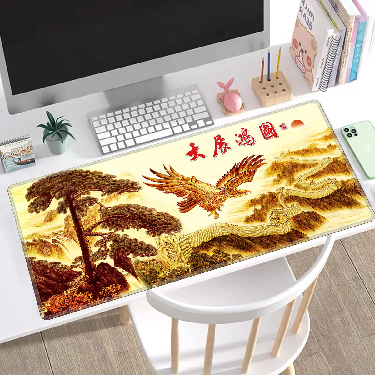 LL-COEUR XXL Landscape Gaming Mouse Pad Computer Keyboard Mat Office Desk Pad (Eagle, 35.4" x 15.7"
