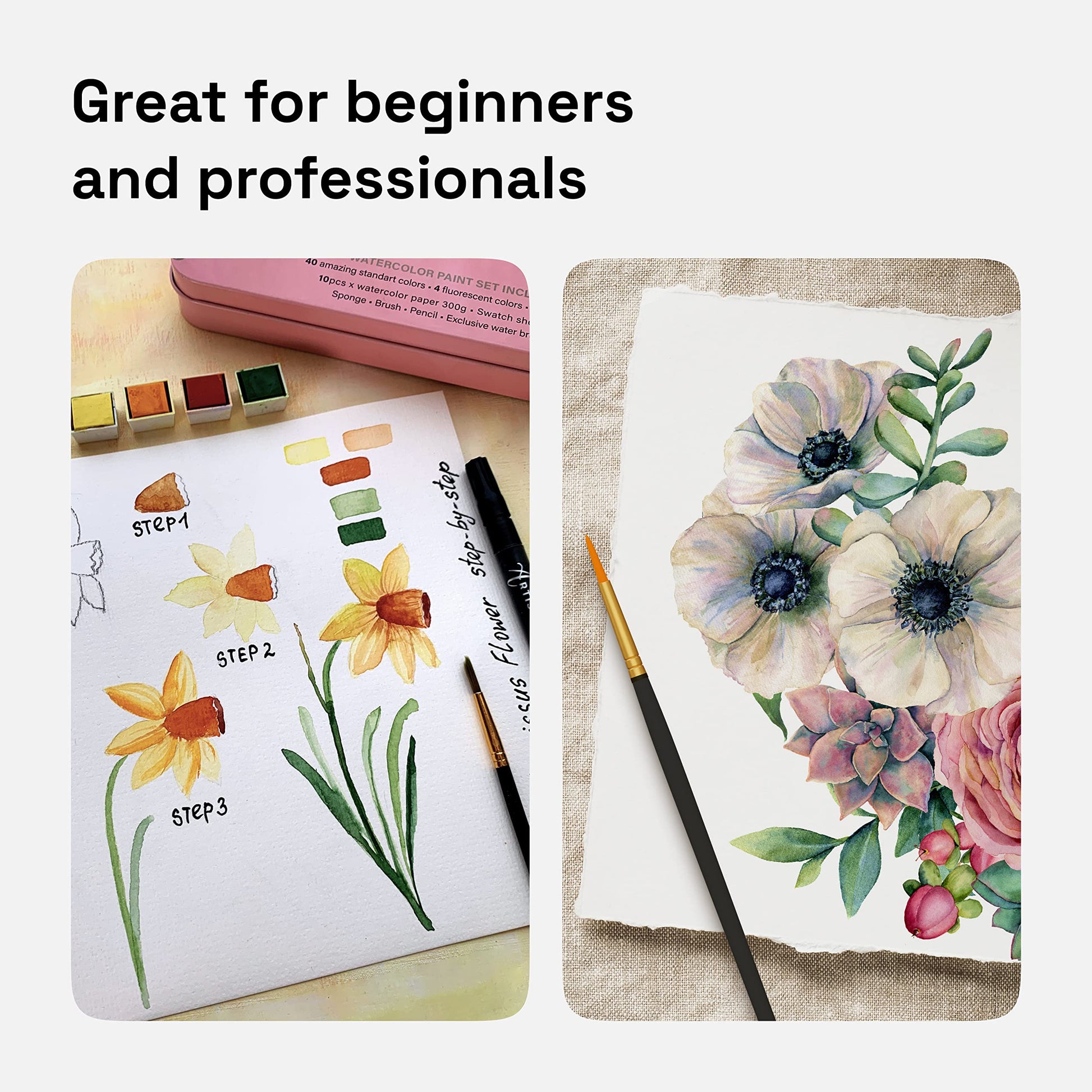 ARTISTRO Watercolor Paint Set with Palette & Brush Pens - 48 Colors