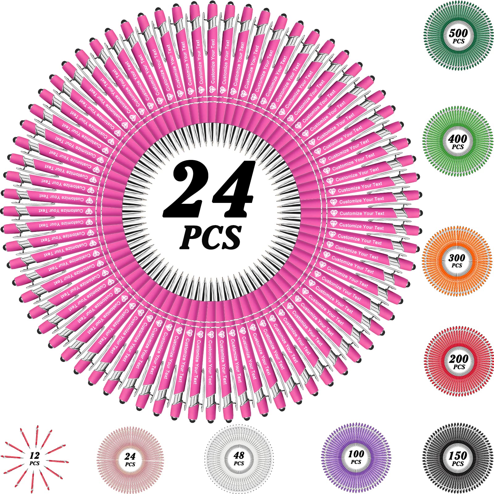 MOUZYLCASE 24 Pcs Personalized Pens Custom Ballpoint Pens with Name Logo Customized Ink Pens with