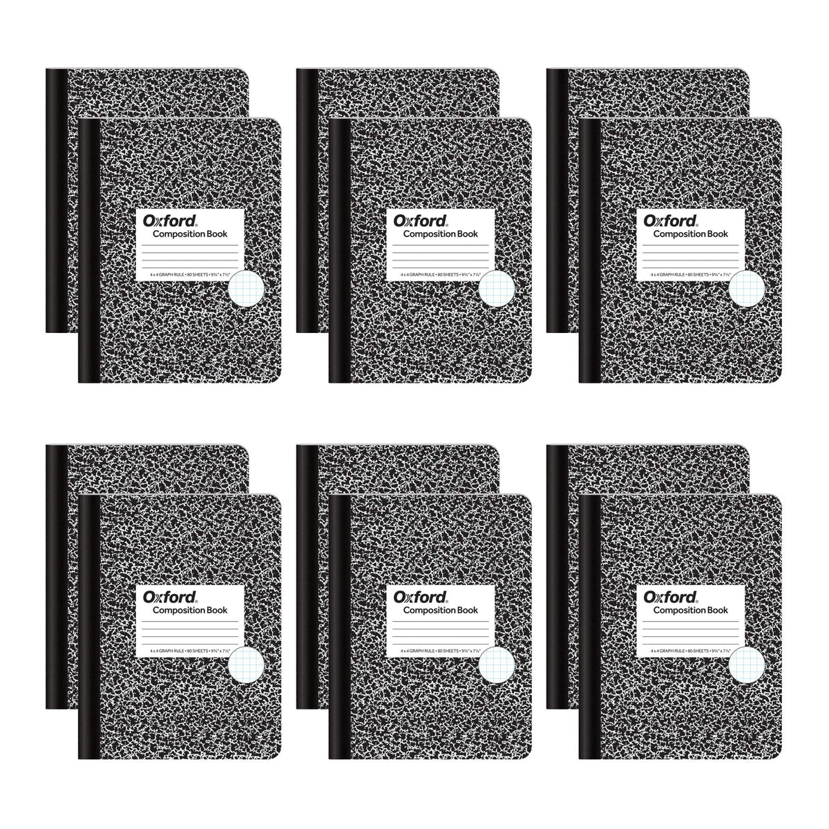 Tops Oxford Composition Notebooks, Graph Ruled Paper, 9-3/4" x 7-1/2", Black Marble Covers, 80