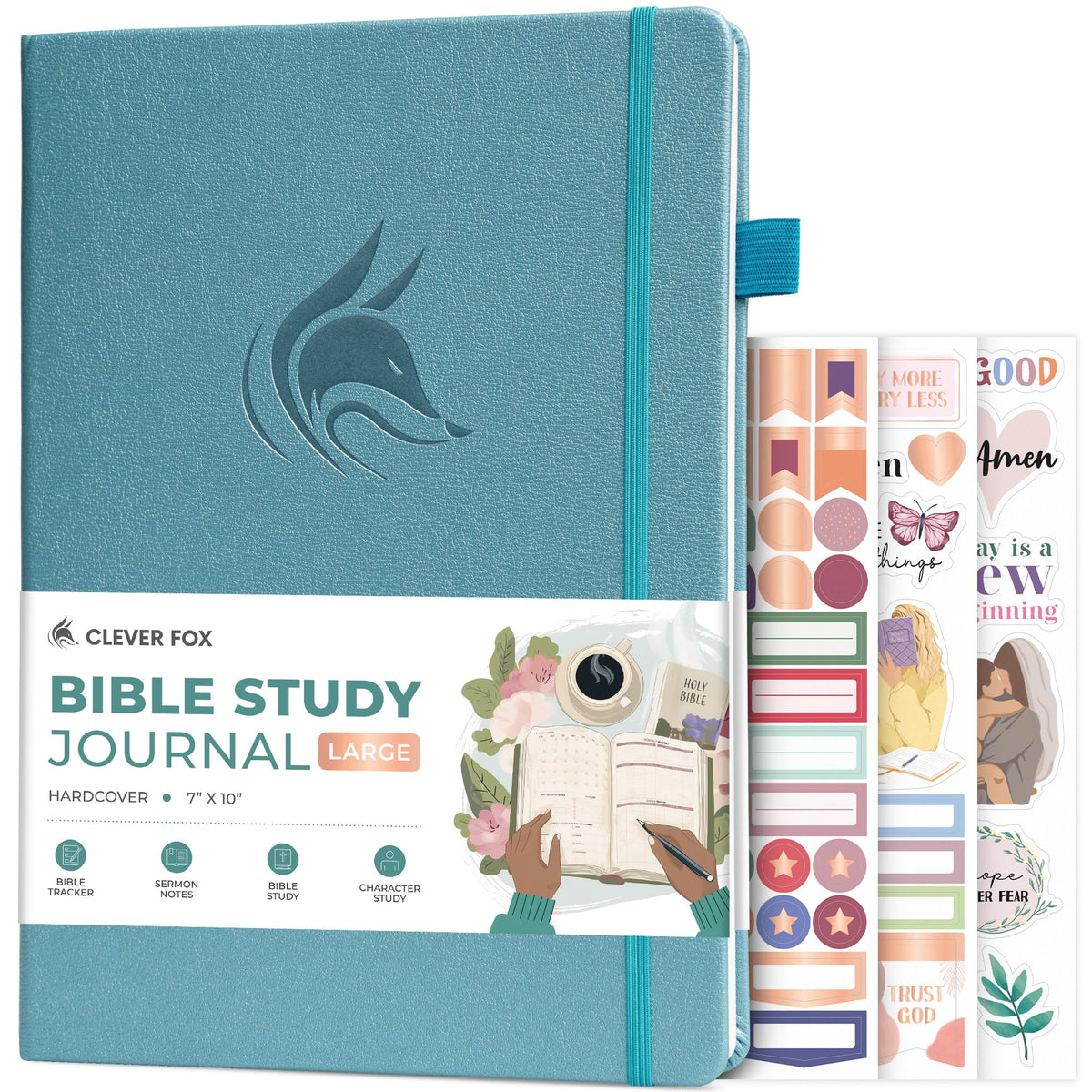 Clever Fox Bible Study Journal, Guide, Supplies for Women 7x10 Aquamarine