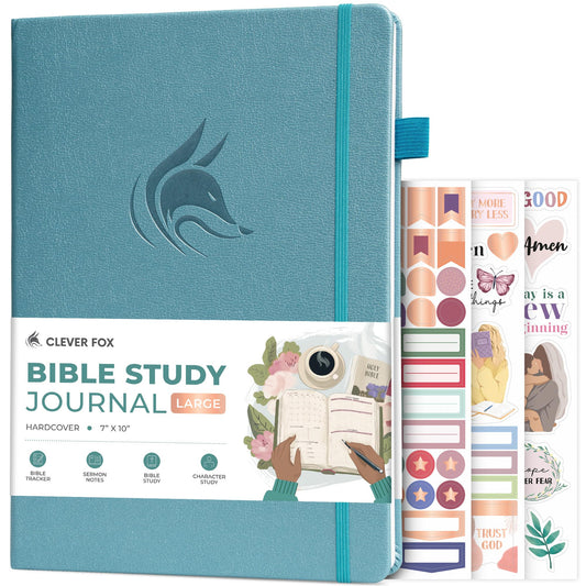 Clever Fox Bible Study Journal, Guide, Supplies for Women 7x10 Aquamarine