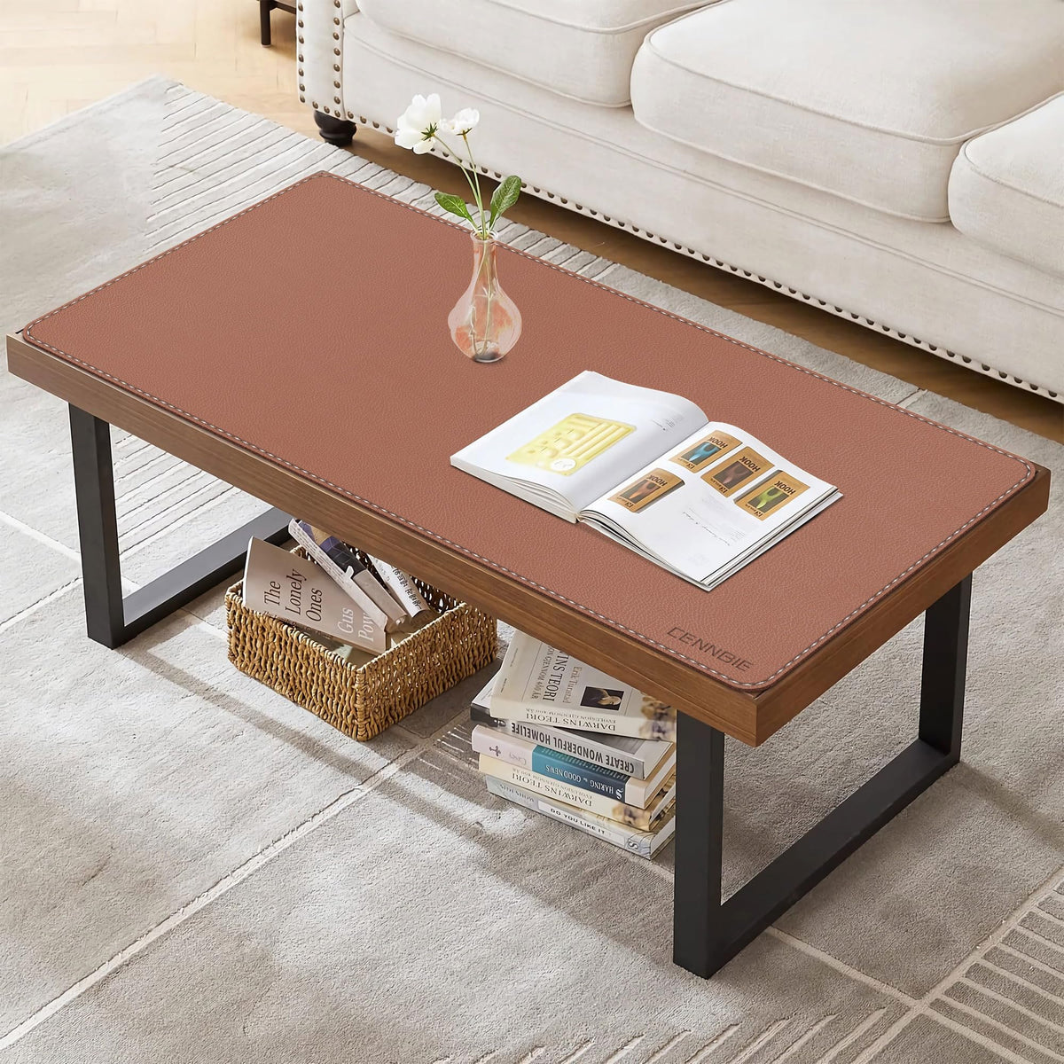 CENNBIE 35.5" x 16" Leather Desk Mat, Computer Mouse Pad for Office(Brown)