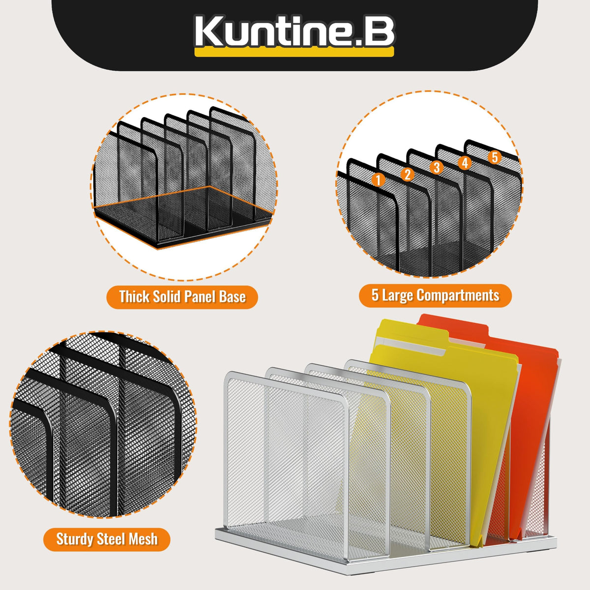 Kuntine.B Desk File Organizer Upright Mesh Desktop Organizer File Sorter Office Organization File