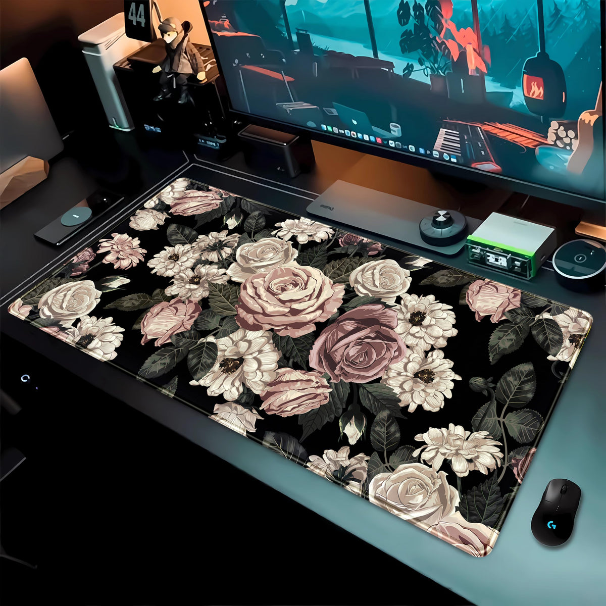 Retro Rose Floral Desk Mat Vintage Flower Plant Mouse Pad XXL Large Gaming Mousepad Cute Desk Pad