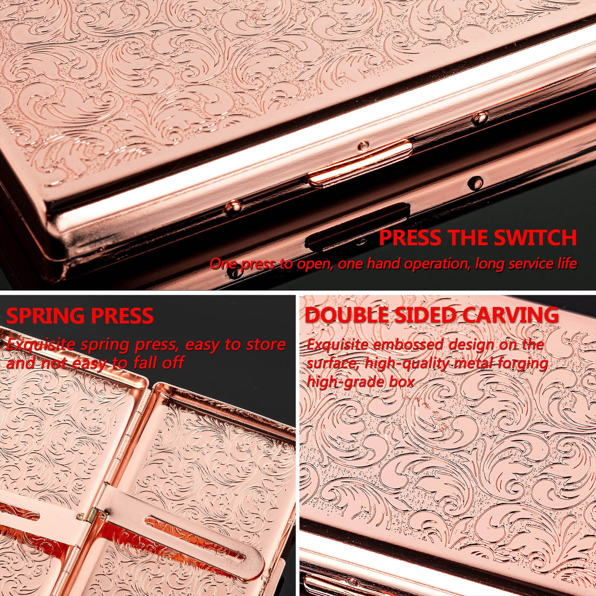 Goshentech Vintage Metal case,14 Capacity,Metal Plated Rose Gold,Double-Sided Open(Rose Gold,100mm