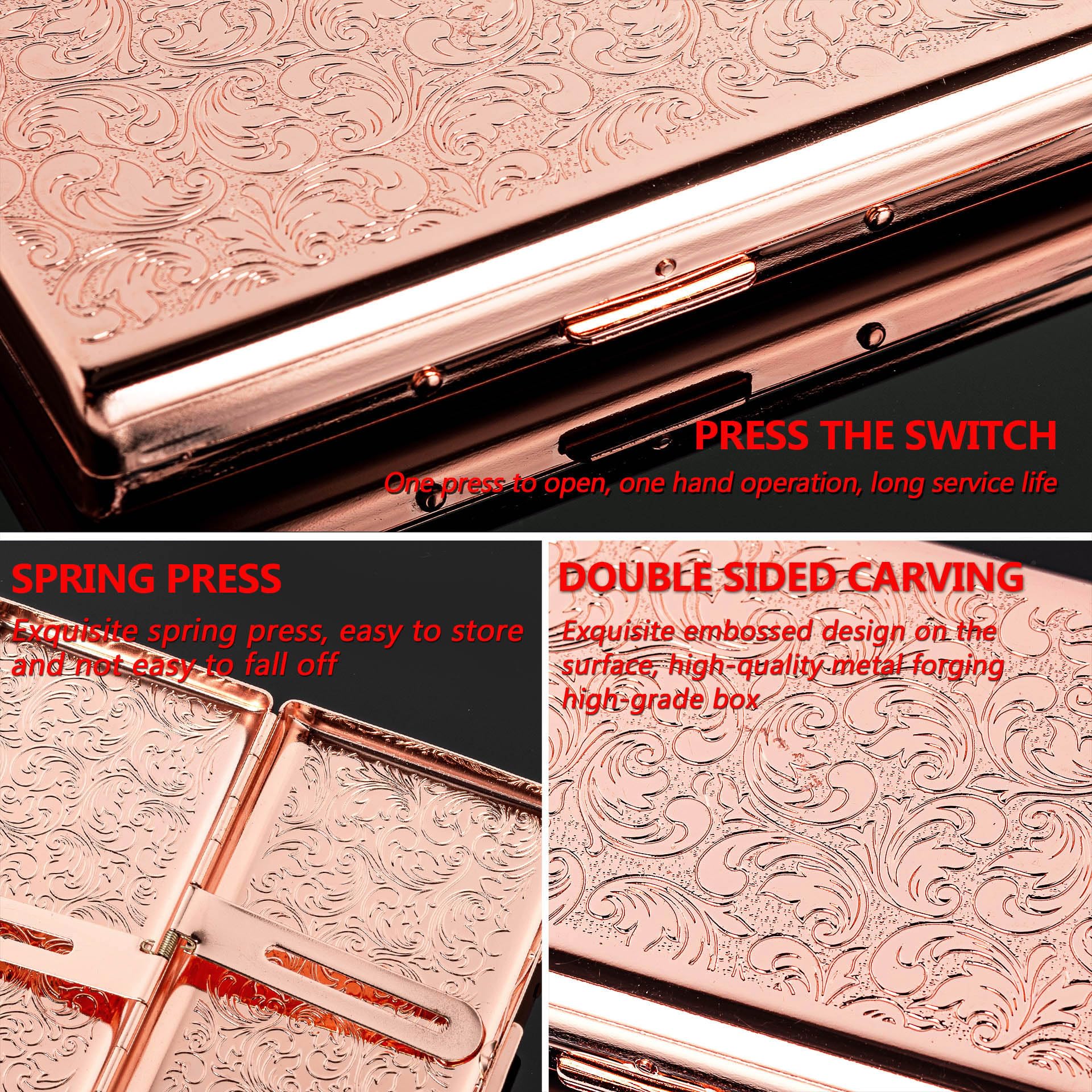 Goshentech Vintage Metal case,14 Capacity,Metal Plated Rose Gold,Double-Sided Open(Rose Gold,100mm