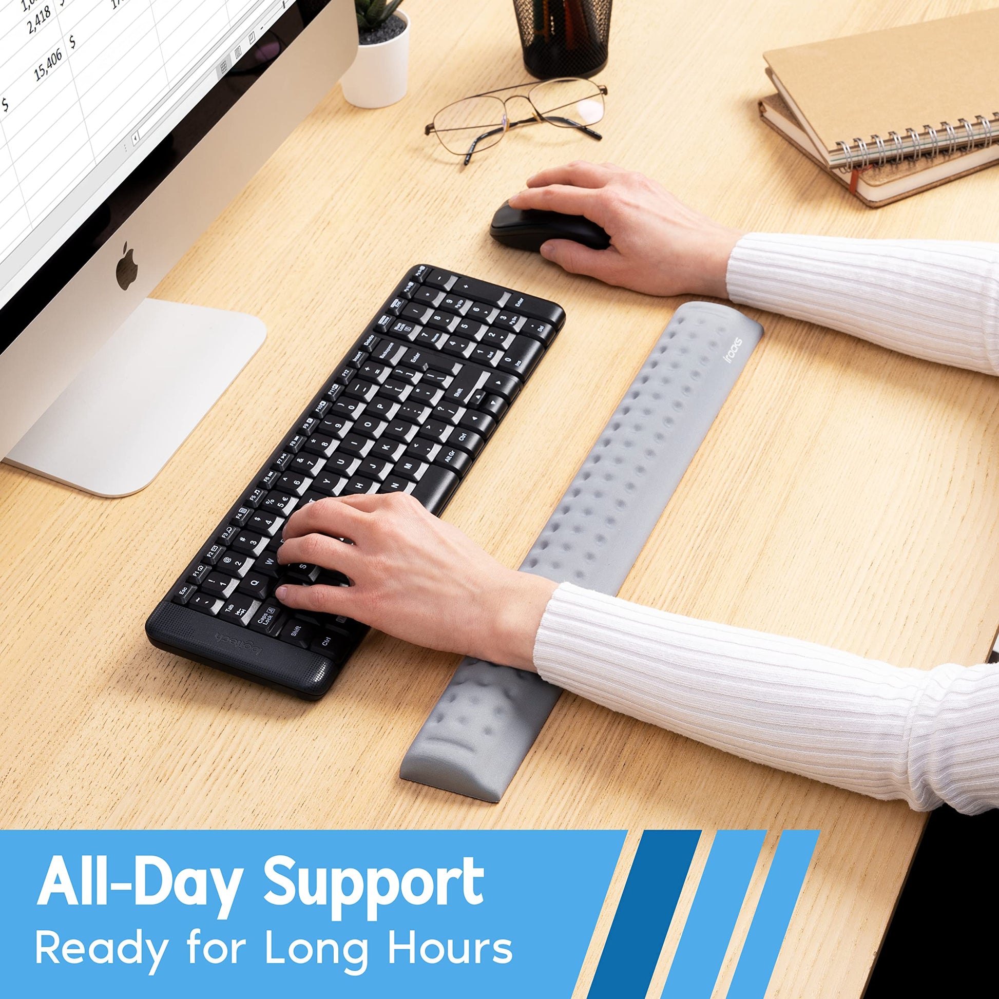 i-Rocks Memory Foam Keyboard Wrist Rest - Pain-Reducing Wrist Rest for Computer Keyboard - Non-Slip