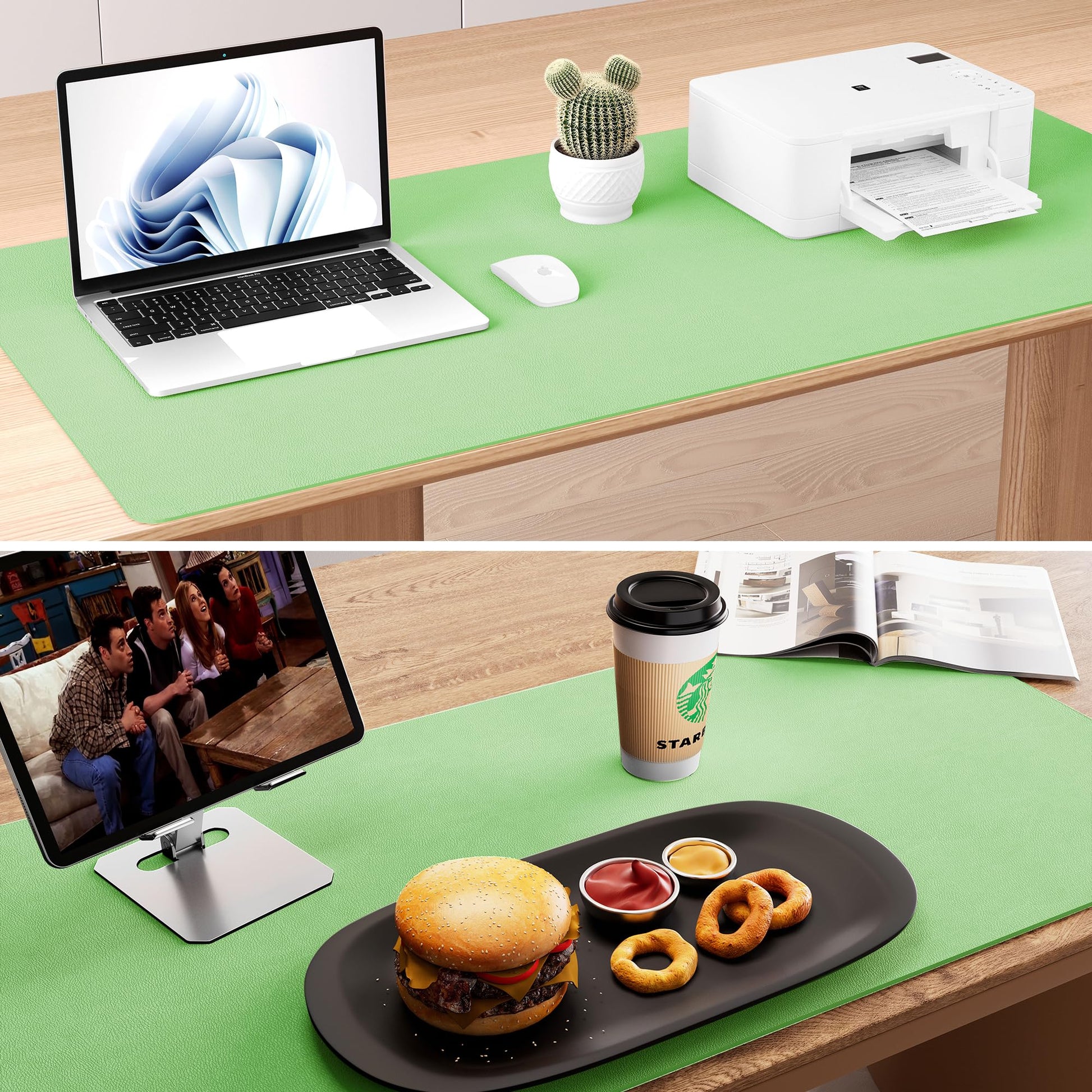 Aothia Double-Sided Desk Pad, 37.8"x17" Leather Desk Mat, Eco Cork Desk Pad Protector,Large Mouse