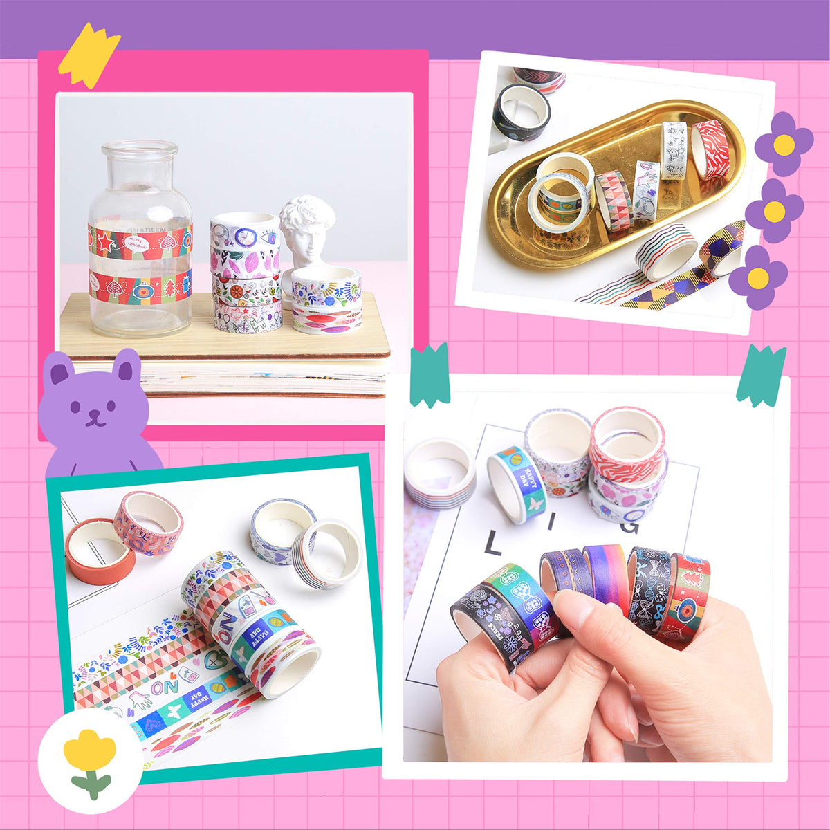 KUNMINGER 40 Rolls Washi Tape Set - 15 mm Wide Colored Decorative Tape for DIY Crafts, Junk Journal