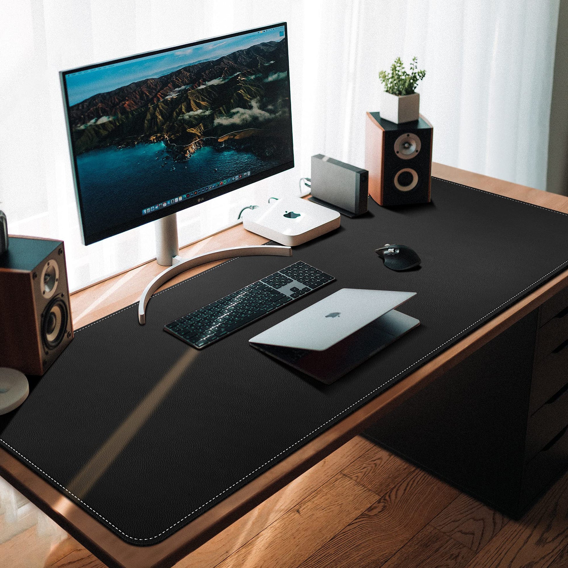 CENNBIE 59" x 27.5" Leather Desk Mat, Large Desk Pad XXL(Black)