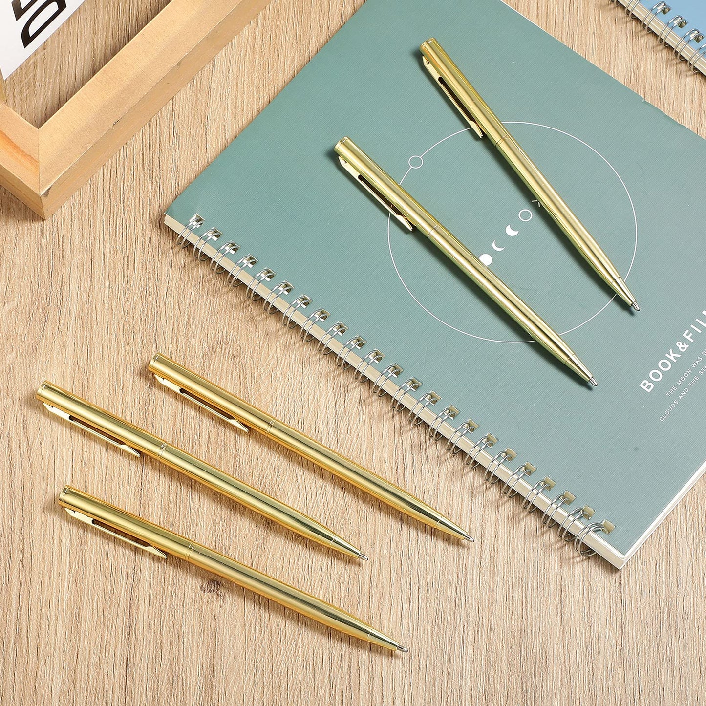 26 Pcs Gold Slim Ballpoint Pens Bulk, 1.0mm Medium Point Black Ink, Metallic Retractable Smooth