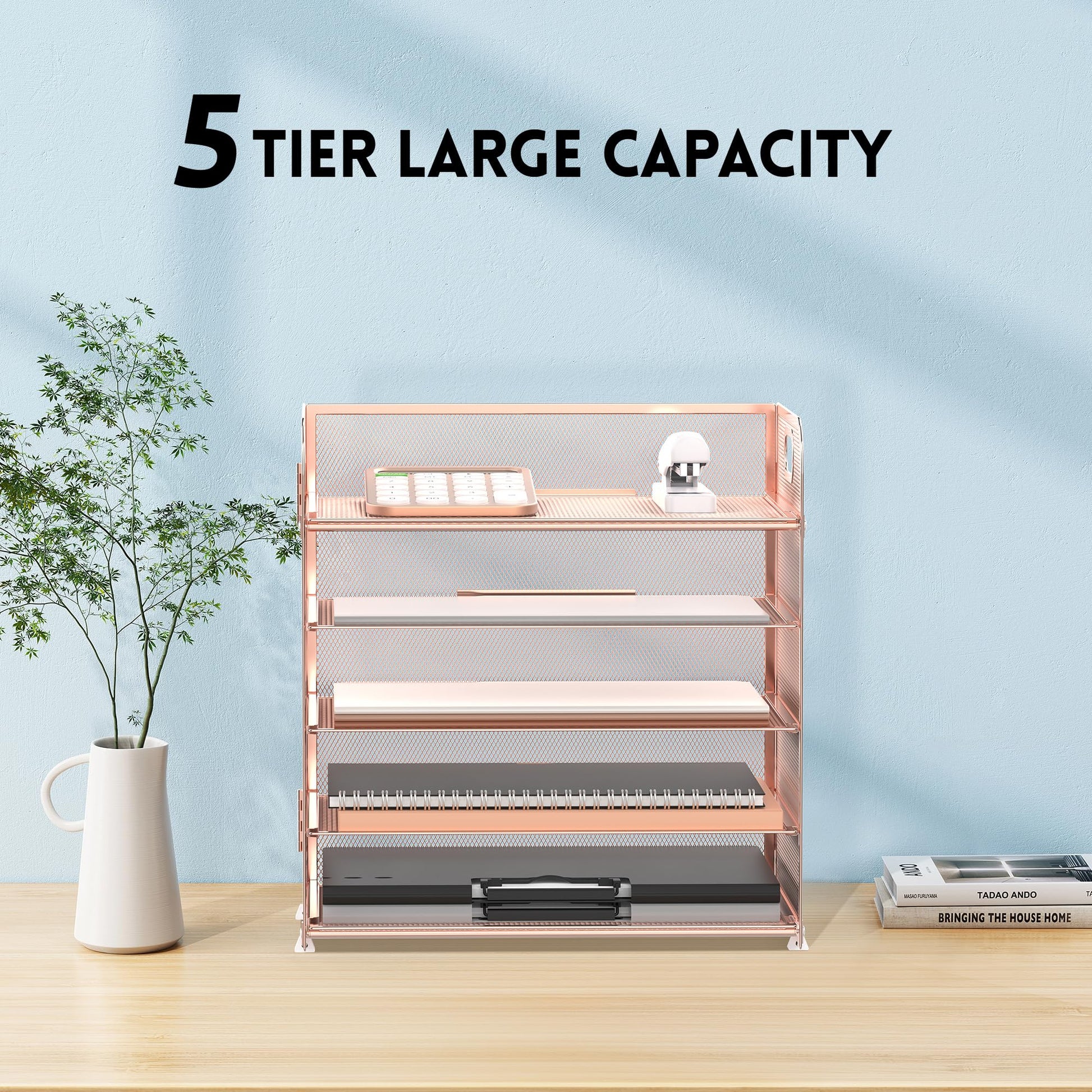 Supeasy 5 Trays Paper Organizer Letter Tray with Handle-Mesh Desk File Organizer, Paper Sorter Desk