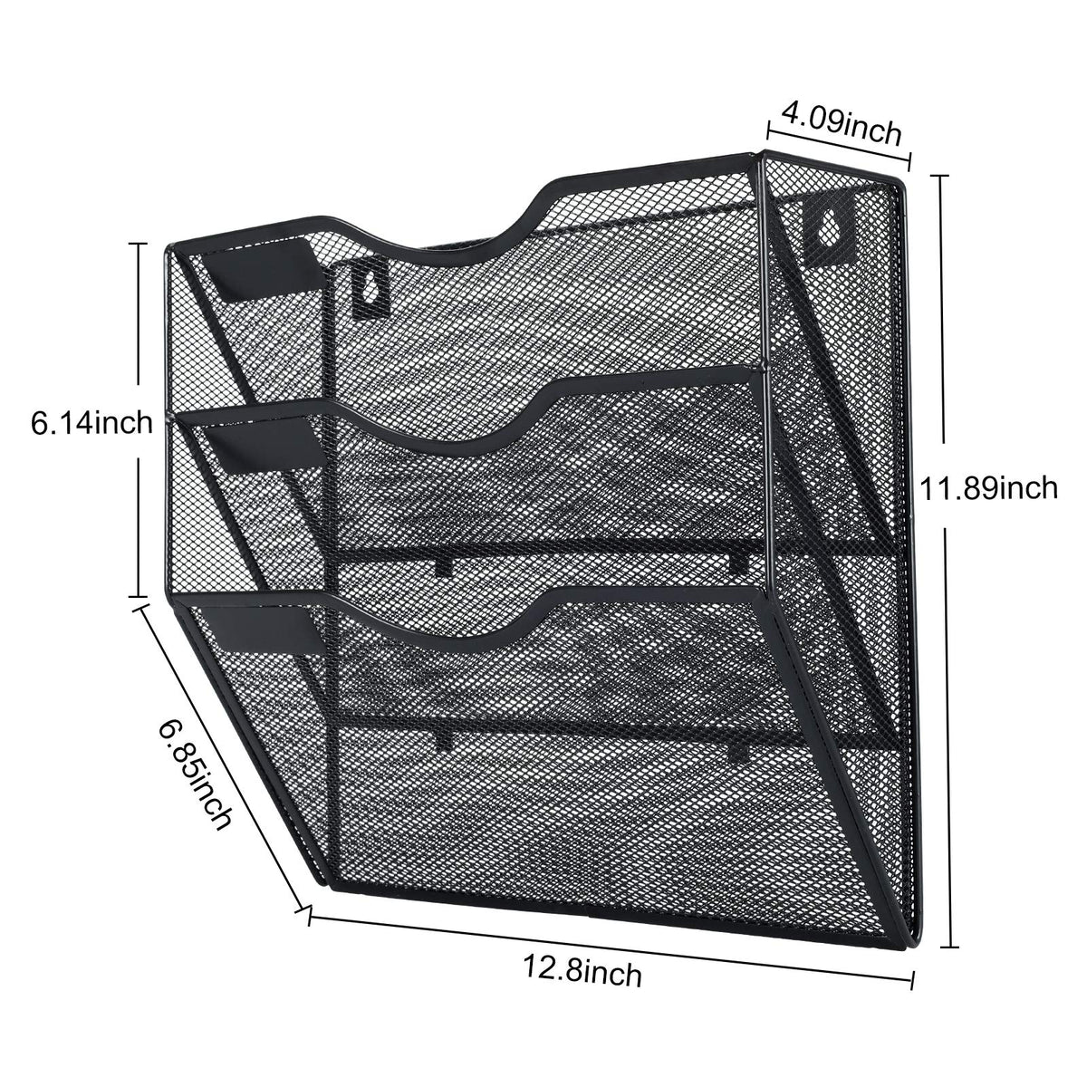 PAG-Mass Hanging Wall File Holder Mail Organizer Wall Mount Document Letter Rack, 3-Tier, Black