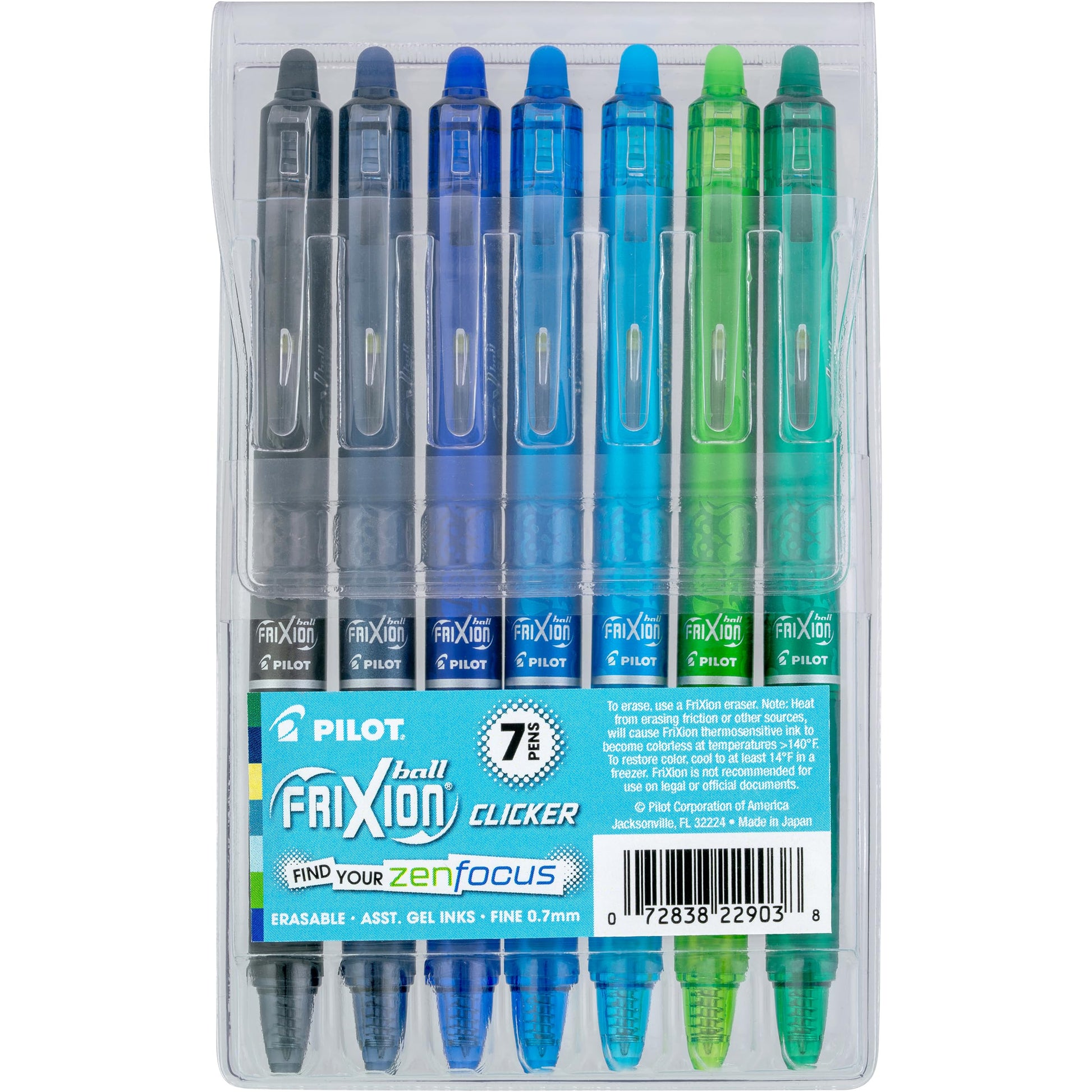 PILOT, 7 Pack, Fine Point 0.7 mm, Assorted Blue/Green Inks