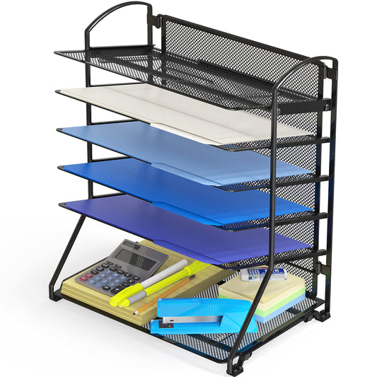 Simple Houseware 6-Tier Desk Organizer & Sliding Paper Tray, Black