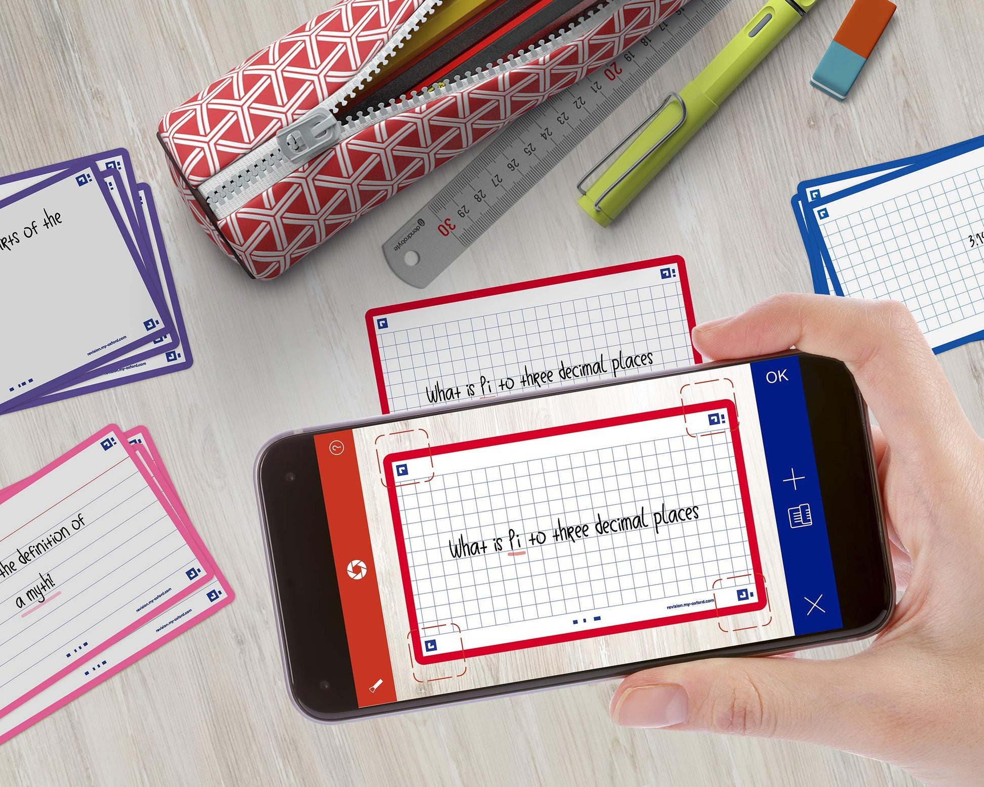 Flash Cards by Oxford, Squared with Red Frame, Pack of 80 Cards, 7.5x12.5cm Size,400133858