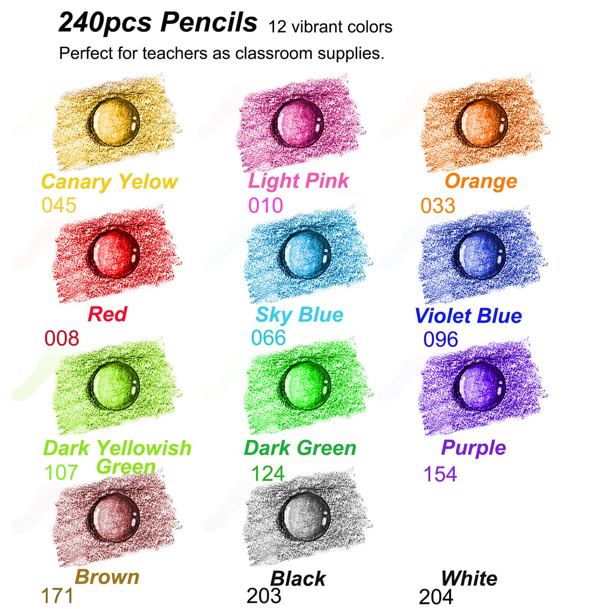 KALOUR Premium Colored Pencils Bulk,12 Assorted Vibrant Colors,240 Count Total,School Classroom