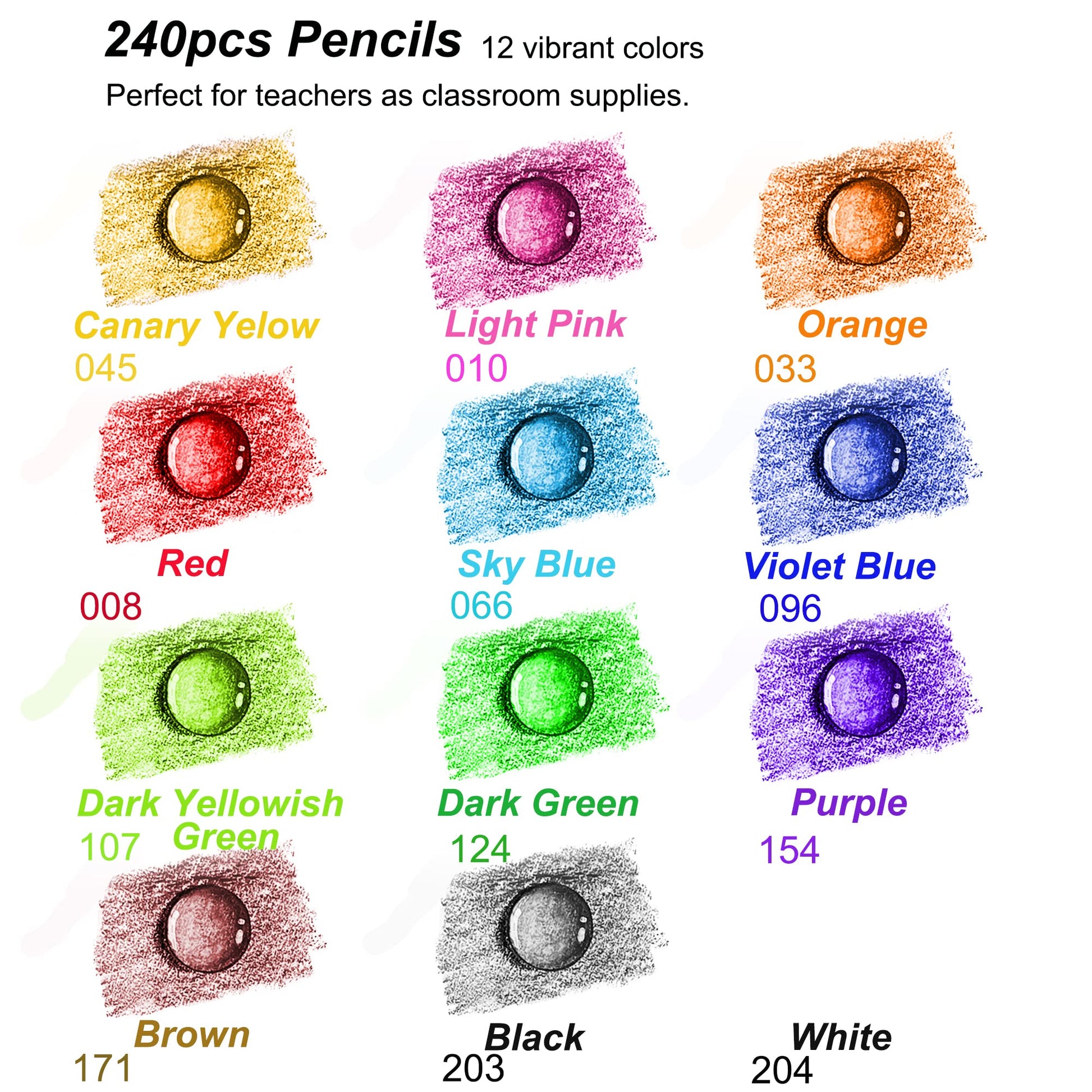 KALOUR Premium Colored Pencils Bulk,12 Assorted Vibrant Colors,240 Count Total,School Classroom