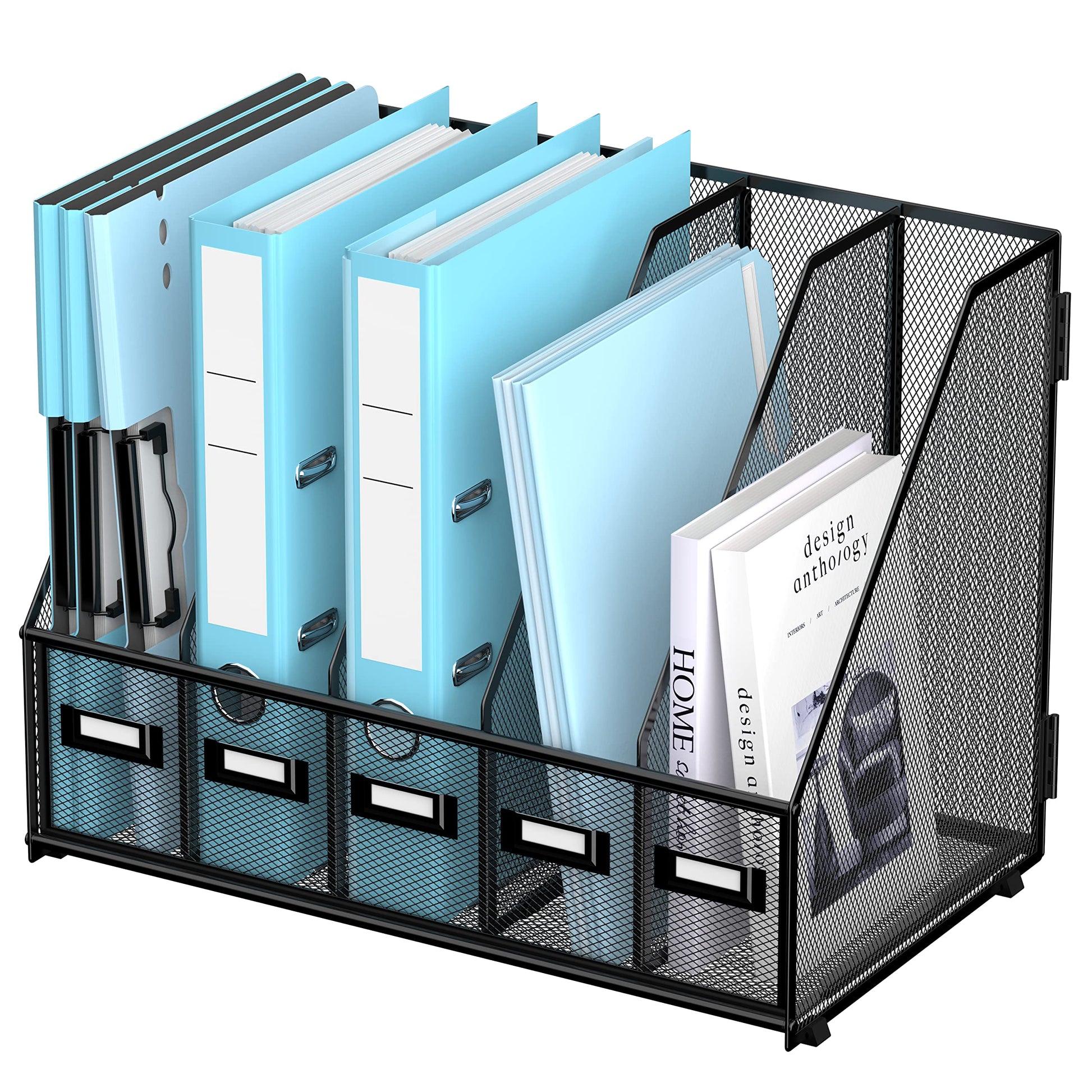 SUPEASY Desk Organizers Metal Desk Magazine File Holder with 16''x12''x12'' 5 Vertical Compartments