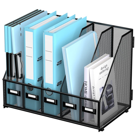 SUPEASY Desk Organizers Metal Desk Magazine File Holder with 16''x12''x12'' 5 Vertical Compartments