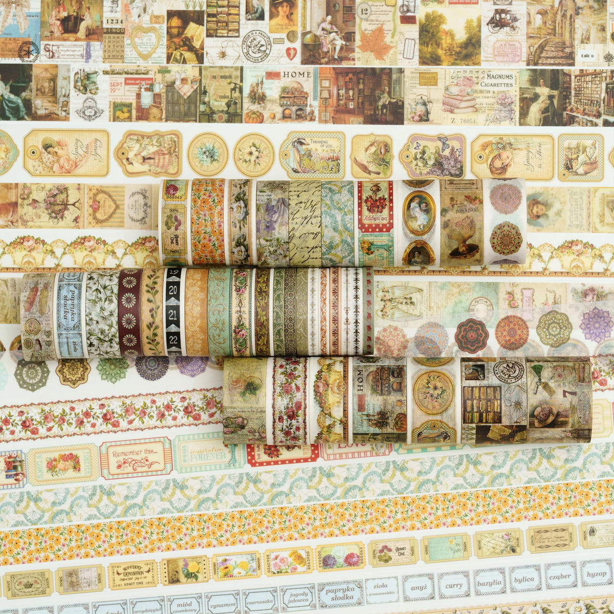 Songdao 36 Rolls Vintage Washi Tape Pack Retro Arts Adhesive Tapes Wide Chronicle Decorative