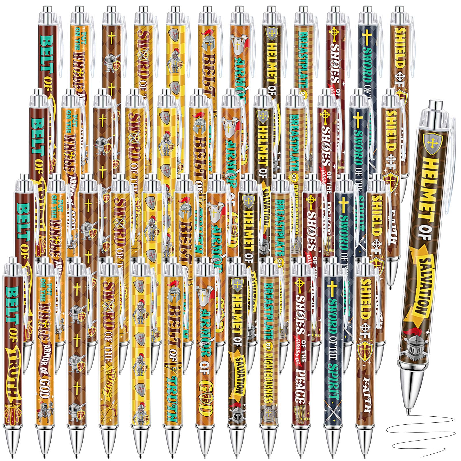 Dispowreath 48 Pcs Armor of God Party Favors Medieval Knight Pens Bulk Religious Christian Bible
