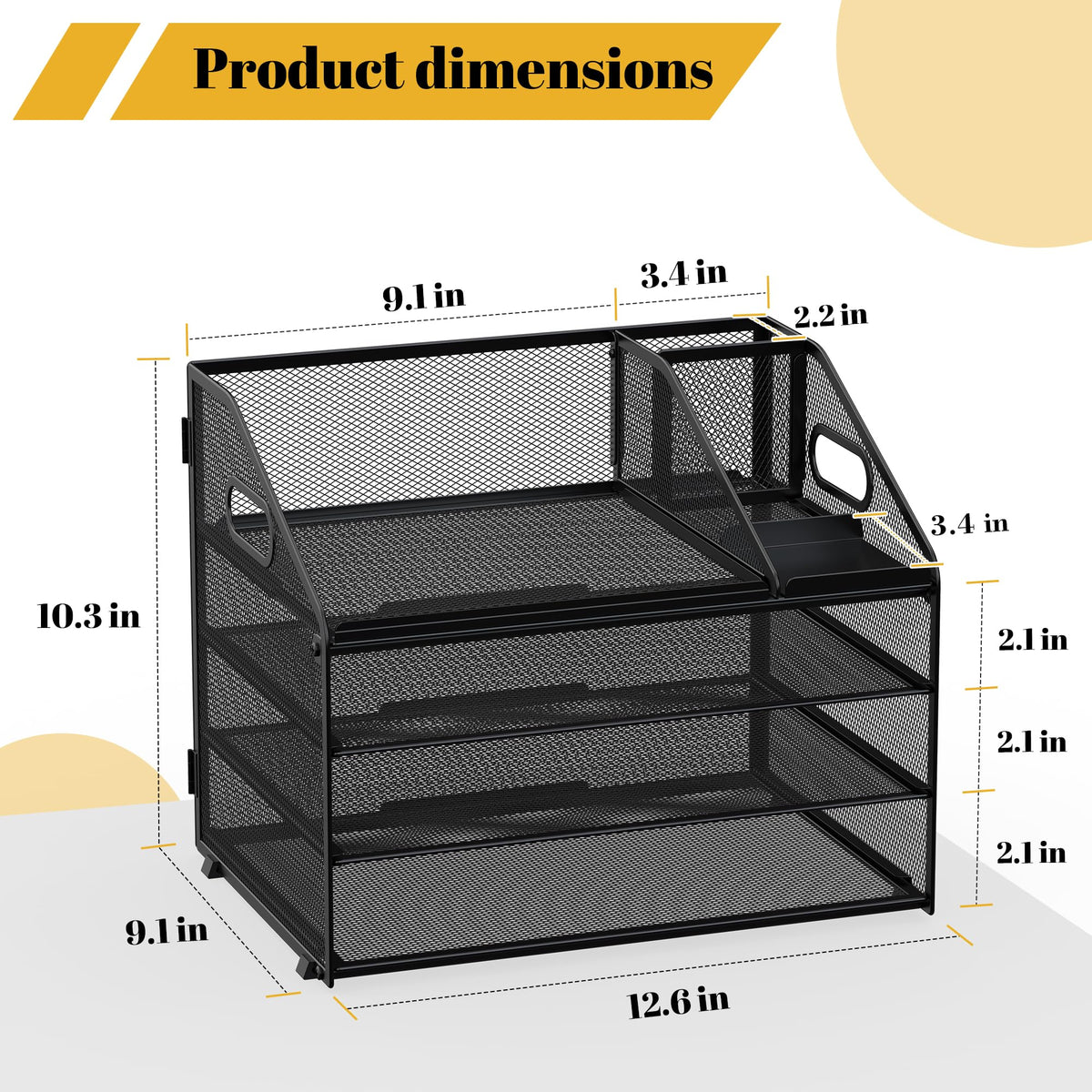OrgMate 4 Tier Mesh Desk Organizer with Pen Holder and Handle Letter Tray