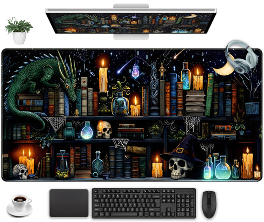 Black Desk Mat Gaming Desk Pad Large Mouse Pad, Mysterious Library Mouse Mat XXL Laptop Keyboard