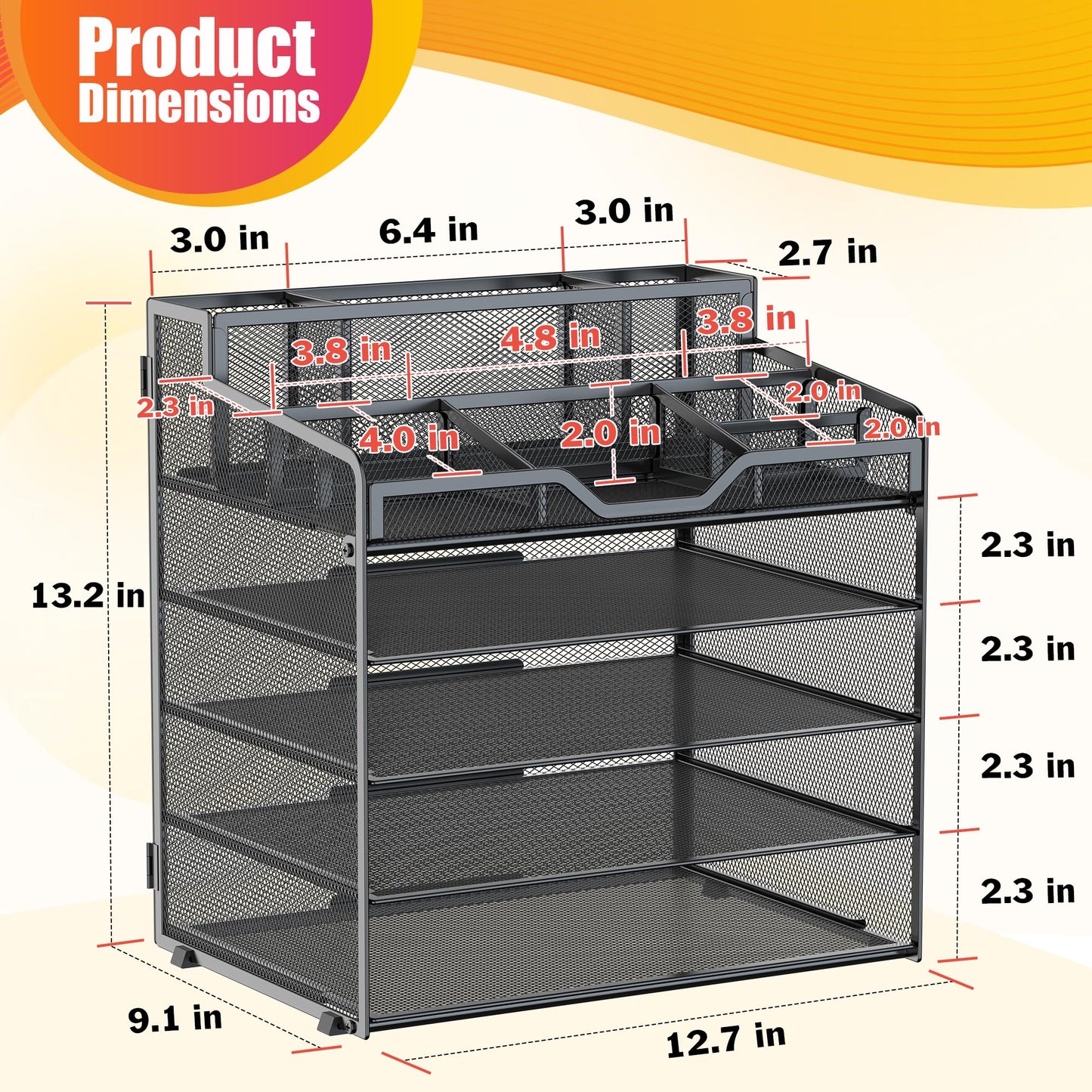 Docnest 5 Tier Mesh Desk Organizer with Letter Tray & Paper Sorter, Black