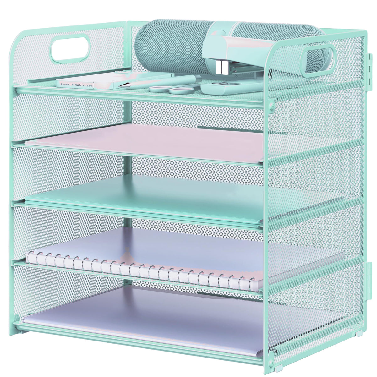 Letter Tray Paper Organizer 5-Tier Desk Organizer File Organizer Paper Holder with Handle, Metal