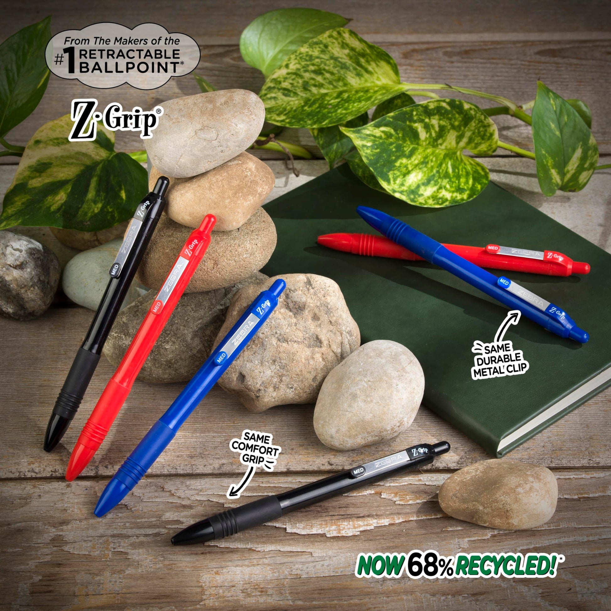Zebra Pen Z-Grip Recycled Ballpoint Pen, Blue Ink, 1.0mm, 48 Bulk-Pack