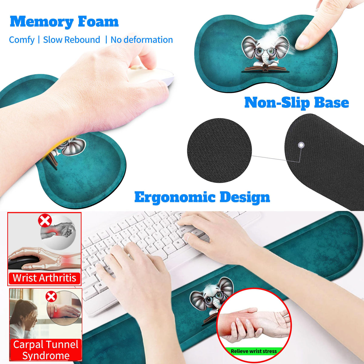 HaoSiTeck 4-Piece Extended Large Mouse Pad Set for Women Men with Elephant Design Includes 35.4 x