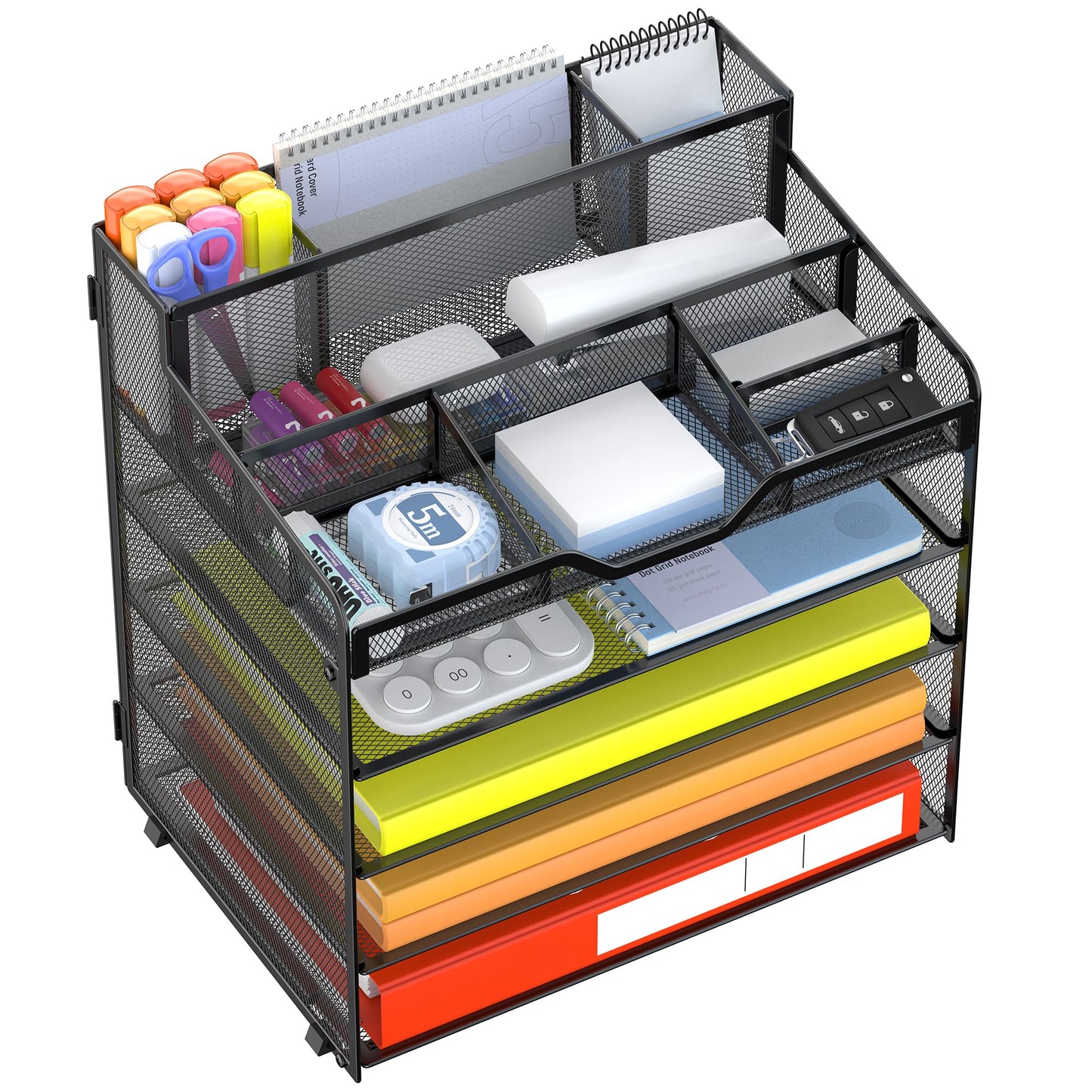 Docnest 5 Tier Mesh Desk Organizer with Letter Tray & Paper Sorter, Black