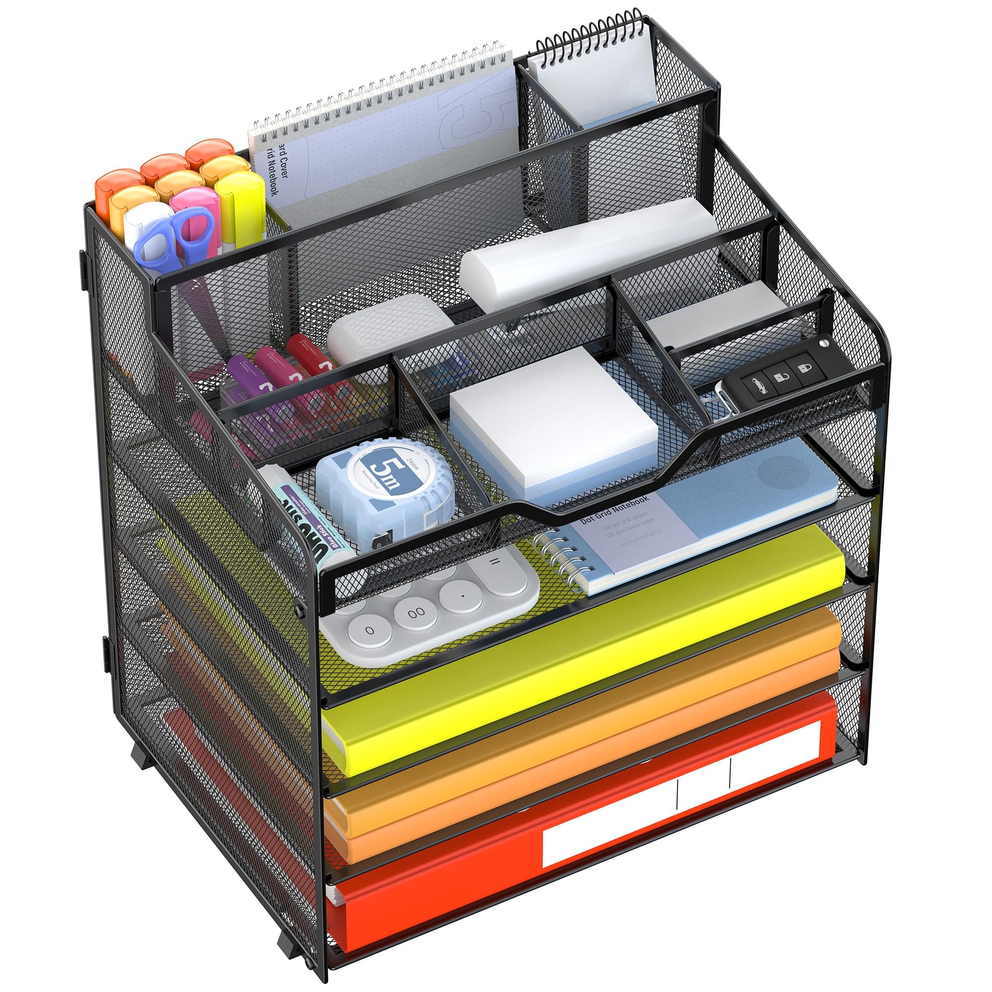 Docnest 5 Tier Mesh Desk Organizer with Letter Tray & Paper Sorter, Black