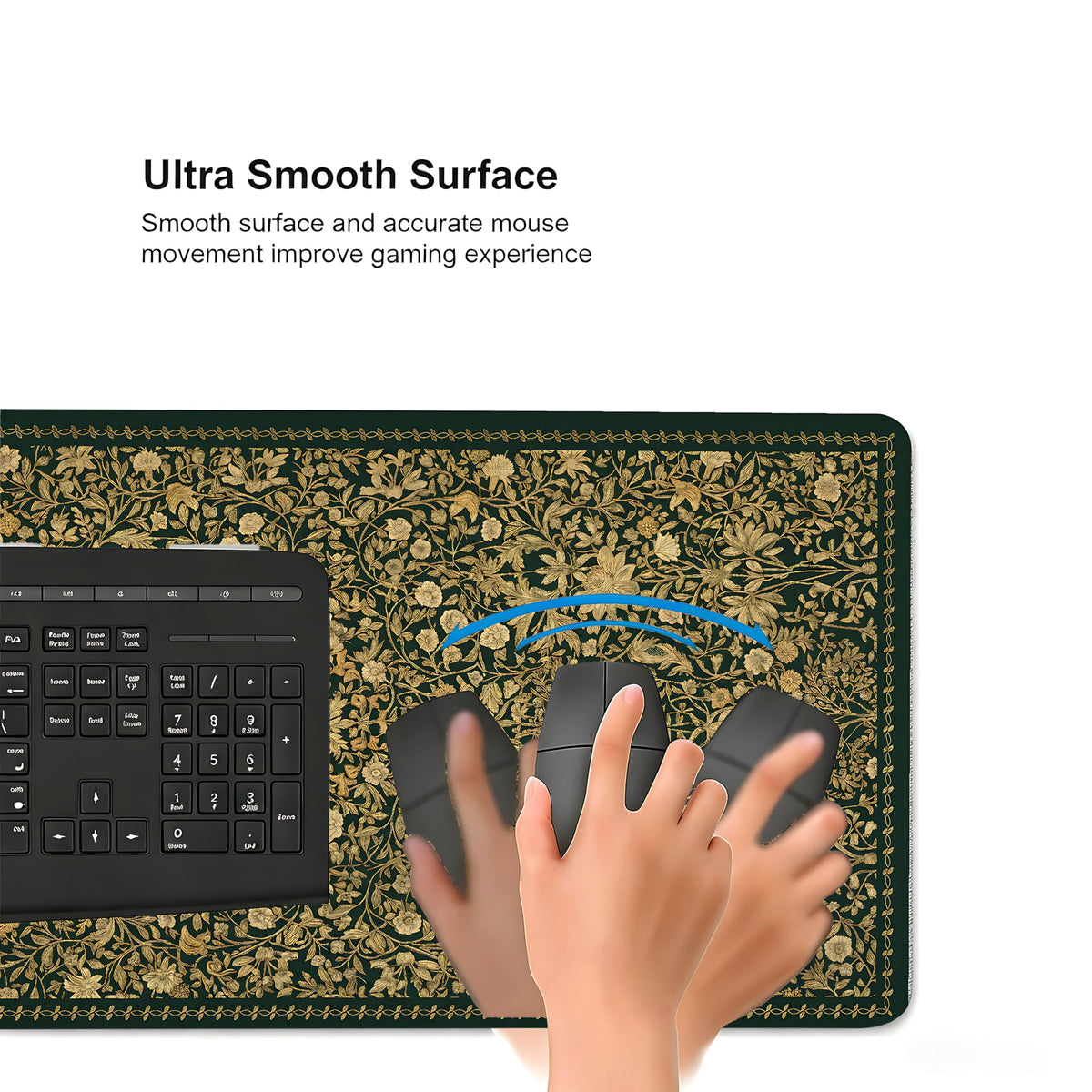 Cute Floral Aesthetic Daisy Gaming Mouse Pad, Green Glod Rug Desk Mat with Anti-Slip Base &