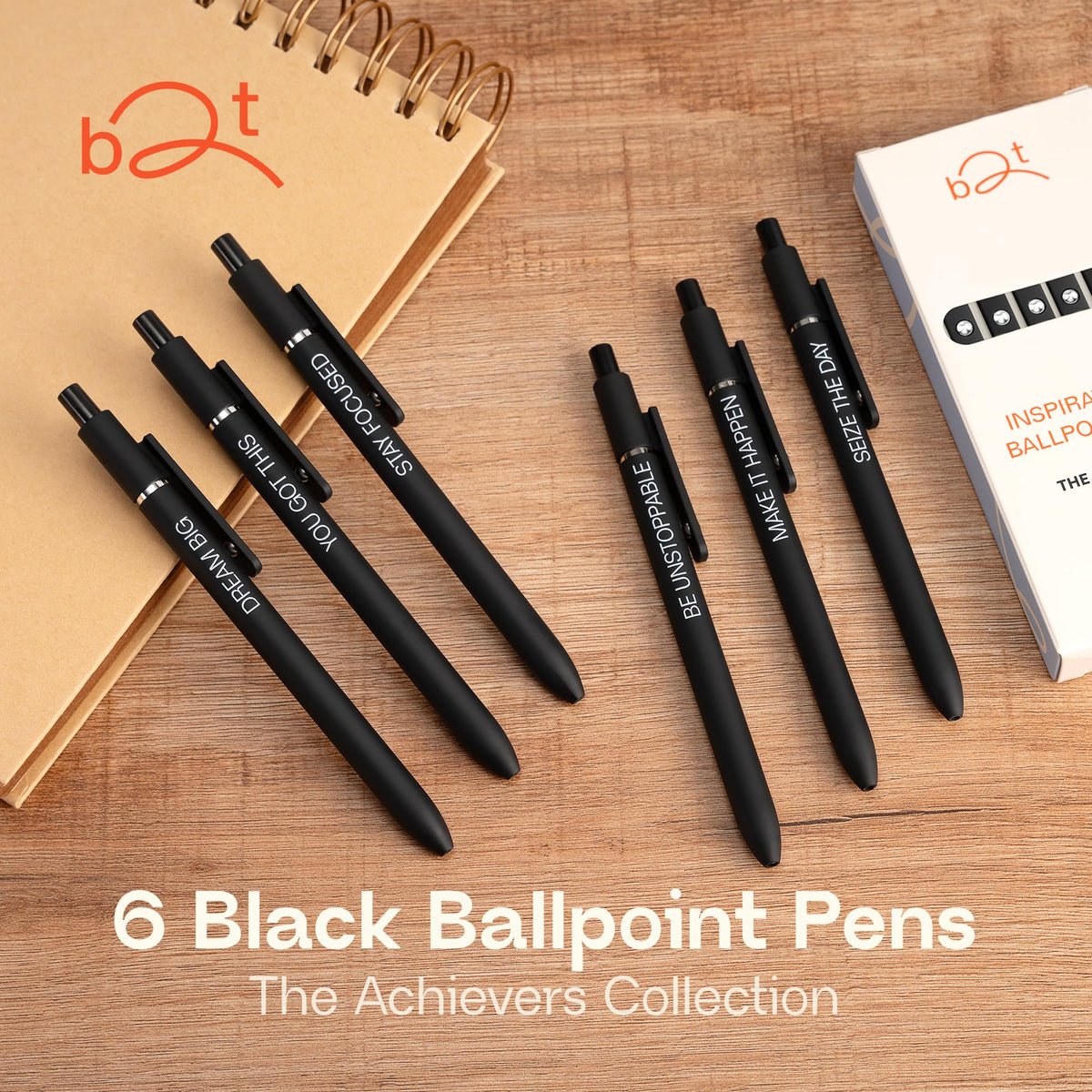 BETTER TOGETHER Achievers Inspirational Gel Pens, 6 Pack Black 0.5mm Fine Point, Quick Dry Black