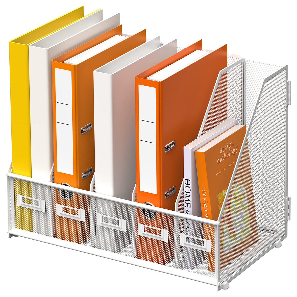 DALTACK 5-Slot Magazine File Holder, Metal Binder Holder, White