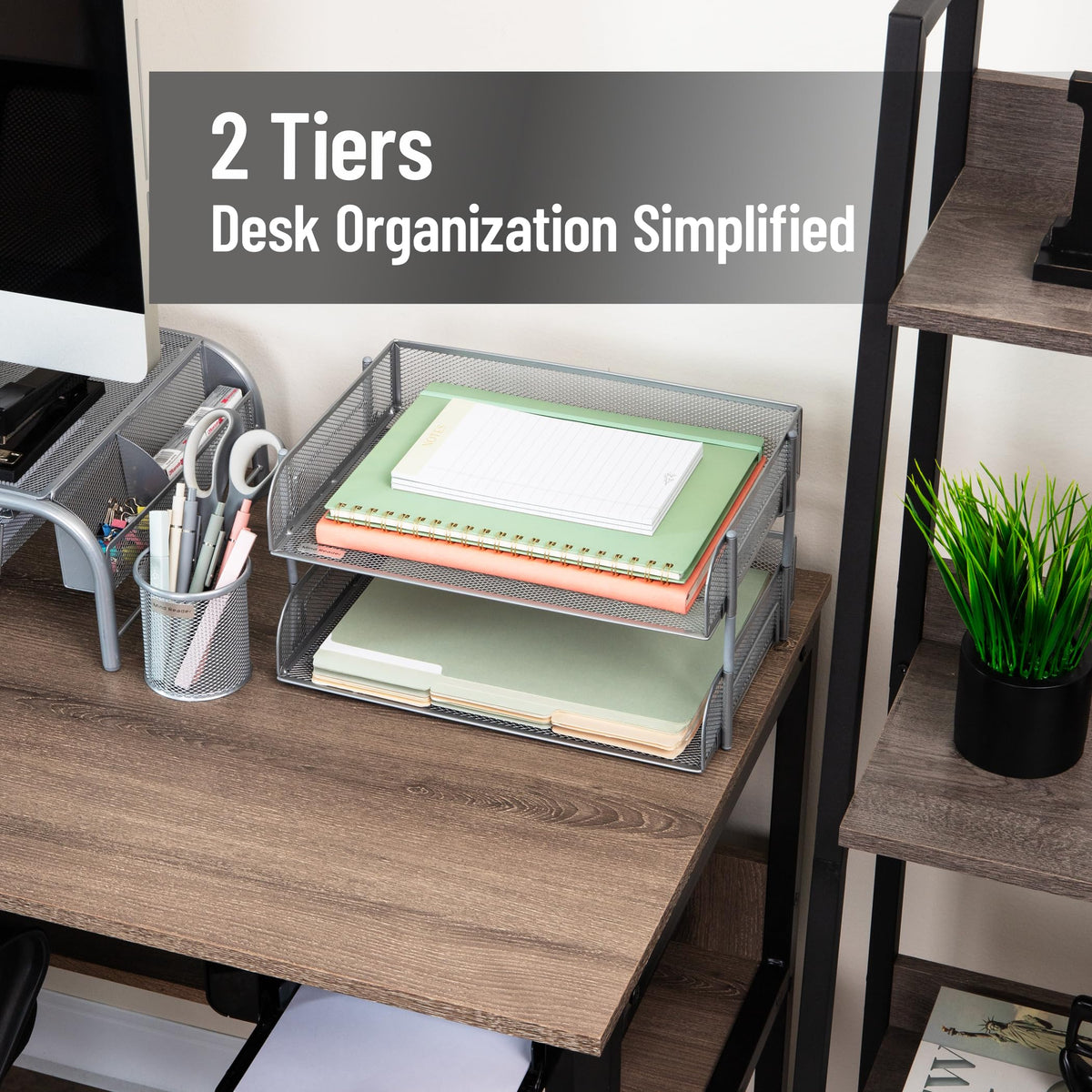 Mind Reader 2-Tier Stackable Paper Tray, Desktop Organizer for Letter-Size Documents, Office File