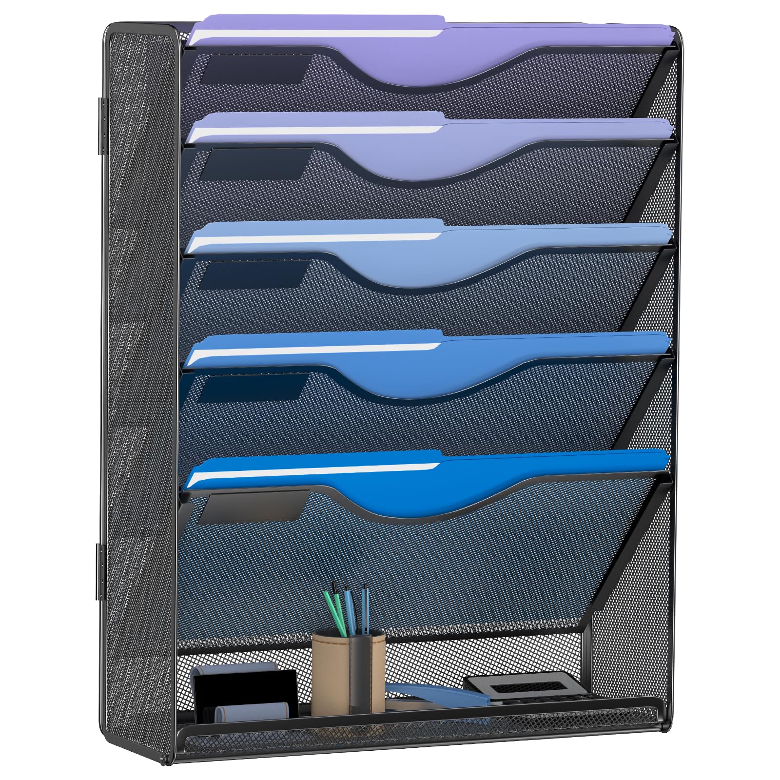 Gawerk 6 Tier Hanging File Organizer, Mesh Wall File Holder Paper Folder Rack with Bottom Flat Tray